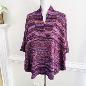Leo & Nicole Purple Knitted V Neck Snap Sleeved Poncho Sweater Medium